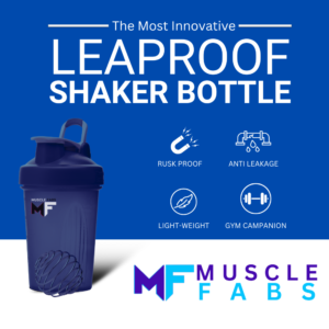 MUSCLE FABS BPA Free Gym Bottle with Mixer Ball 500 ml Shaker  (Pack of 1, Blue, Plastic)