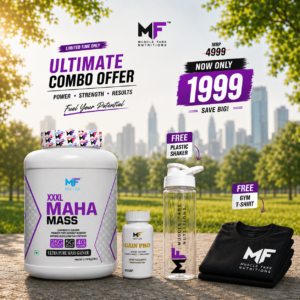 Muscle Fabs XXXL Maha Mass Combo | Mass Gainer 2.75kg + Gain Pro 60 Capsules + Free Plastic Shaker + Free Gym T-Shirt