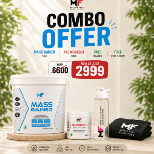 Muscle Fabs Mass Gainer 5kg Combo | Pre-Workout 300g + Free Gym Shaker + Free Gym T-Shirt | High Protein Weight Gainer for Muscle & Strength